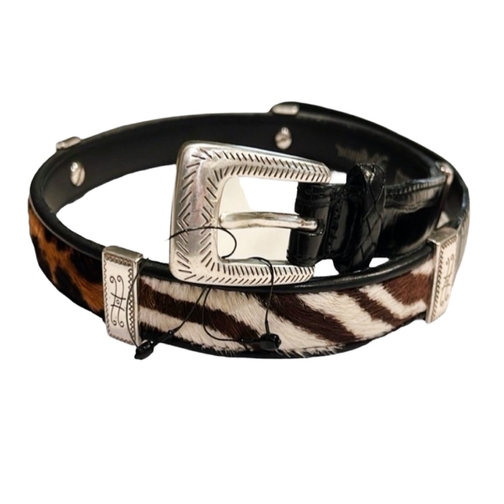 BRIGHTON Leather & Calf Hair Multi-Animal Print Belt with Silver Buckle Size Sm - Picture 8 of 10